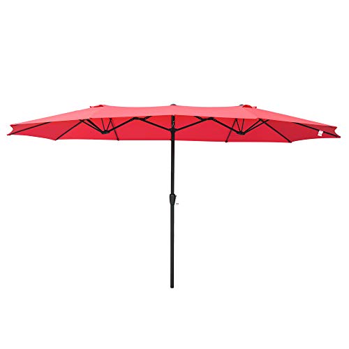 Yescom 14' Double-sided Twin Patio Umbrella Sun Shade UV30+ Water Fade Resistant Crank Outdoor Garden Market Red