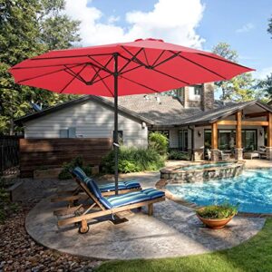 Yescom 14' Double-sided Twin Patio Umbrella Sun Shade UV30+ Water Fade Resistant Crank Outdoor Garden Market Red