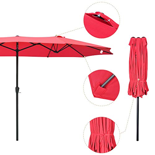 Yescom 14' Double-sided Twin Patio Umbrella Sun Shade UV30+ Water Fade Resistant Crank Outdoor Garden Market Red