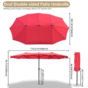 Yescom 14' Double-sided Twin Patio Umbrella Sun Shade UV30+ Water Fade Resistant Crank Outdoor Garden Market Red