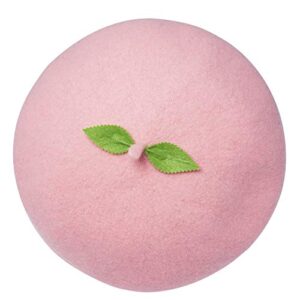 kawaii handmade cartoon beret hat green leaves fruit cosplay vintage lolita mori girl wool cap gift (pink)