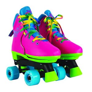 circle society classic adjustable indoor & outdoor childrens roller skates - jojo siwa rainbow - sizes 3-7, 170035,multi