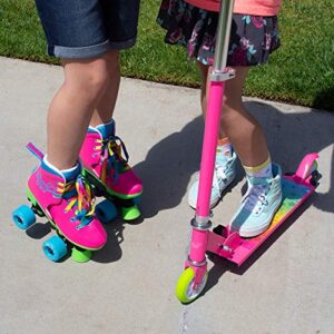 Circle Society Classic Adjustable Indoor & Outdoor Childrens Roller Skates - Jojo Siwa Rainbow - Sizes 3-7, 170035,Multi