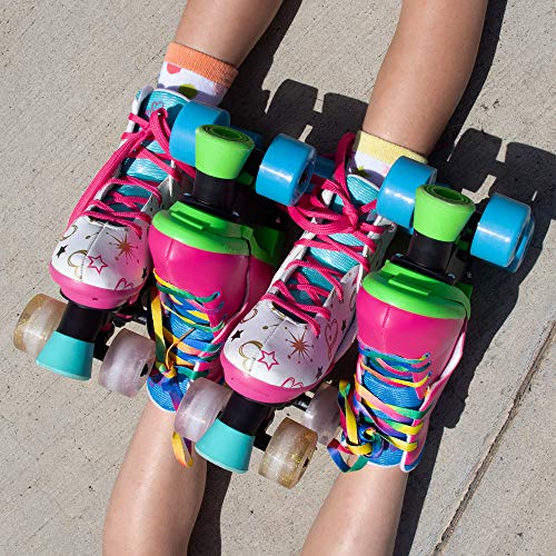 Circle Society Classic Adjustable Indoor & Outdoor Childrens Roller Skates - Jojo Siwa Rainbow - Sizes 3-7, 170035,Multi