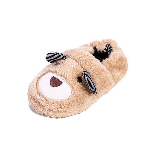 Csfry Toddler Boys Slippers Cartoon Cute Animals Plush Warm Home Shoes Beige US 7-8