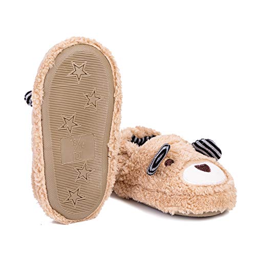 Csfry Toddler Boys Slippers Cartoon Cute Animals Plush Warm Home Shoes Beige US 7-8