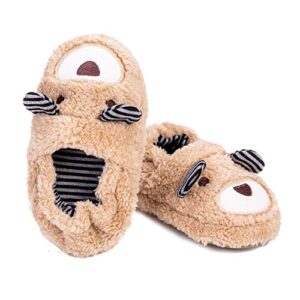 Csfry Toddler Boys Slippers Cartoon Cute Animals Plush Warm Home Shoes Beige US 7-8