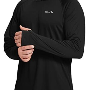 BALEAF Men's UV SPF Hoodie Shirt UPF 50+ Sun Protection Long Sleeve T-Shirts Rash Guard Fishing Swimming Lightweight Black M