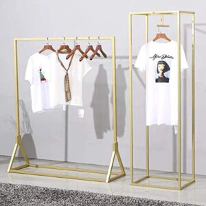 FURVOKIA Modern Clothes Retail Heavy Duty Garment Racks,Metal Clothing Store Hanger Storage Shelves,Floor-Standing Display Rack (Gold Square Tube, 71" H)