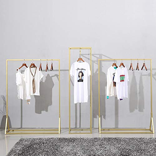 FURVOKIA Modern Clothes Retail Heavy Duty Garment Racks,Metal Clothing Store Hanger Storage Shelves,Floor-Standing Display Rack (Gold Square Tube, 71" H)