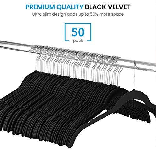 Premium Velvet Shirt Hangers (50 Pack) Non Slip Clothes Hangers, Ultra Slim Hangers Gain 50% Closet Space, 360° Swivel Hook, Clothes Hangers for Tops, Dress Shirts, Blouses, Strappy Dresses, Delicates