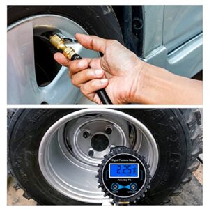 Nilight 50026R Digital Tire Inflator Pressure Gauge,250 PSI Air Chuck and Compressor Accessories Heavy Duty with Rubber Hose and Quick Connect Coupler for 0.1 Display Resolution,2 Year Warranty