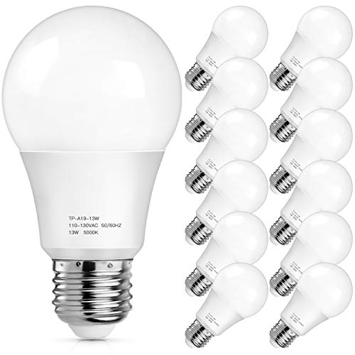 MAXvolador A19 LED Light Bulbs 1500 Lumens, 100-125 Watt Equivalent LED Bulbs, 5000K Daylight White 13-Watt, Standard E26 Medium Screw Base, Non-Dimmable, No Flicker, Pack of 12