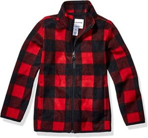 amazon essentials men's polar fleece full-zip mock jacket, black red buffalo check, small