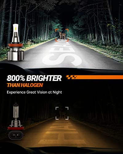 SEALIGHT L2 H11/H8/H9/H16 LED Headlight Bulbs, 24000LM 100W 800% Brightness Night Driving Vision, H9 H8 LED Low Beam with Cooling Fan, Plug-N-Play Halogen Replacement, Pack of 2