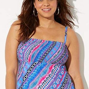 Swimsuits For All Women's Plus Size Smocked Bandeau Tankini Top 24 Pink Blue Zigzag Multicolored