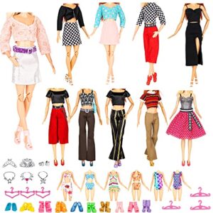 keysse new modern doll clothes and accessories - 39 items gift set , 10 sets modern series fashion outfit include 5 dresses, 5 top 5 pants and 3 swimsuit, 22 accessories