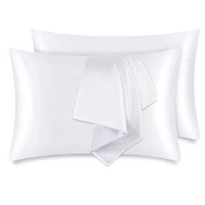 zenssia silky satin pillow cases set of 2, soft satin pillowcases for hair and skin, satin pillow covers with zipper closure, queen size 20x30 inches, white