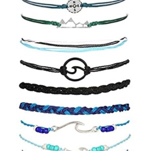 Long tiantian Wave Bracelets for Teen Girls Cute Boho Braided String Beach Ocean Bracelet for Women Summer Jewelry Gift (O)