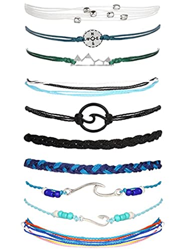 Long tiantian Wave Bracelets for Teen Girls Cute Boho Braided String Beach Ocean Bracelet for Women Summer Jewelry Gift (O)