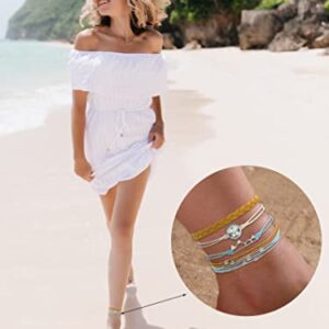 Long tiantian Wave Bracelets for Teen Girls Cute Boho Braided String Beach Ocean Bracelet for Women Summer Jewelry Gift (O)