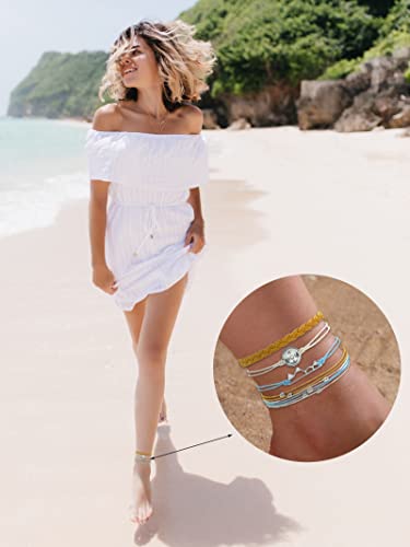 Long tiantian Wave Bracelets for Teen Girls Cute Boho Braided String Beach Ocean Bracelet for Women Summer Jewelry Gift (O)