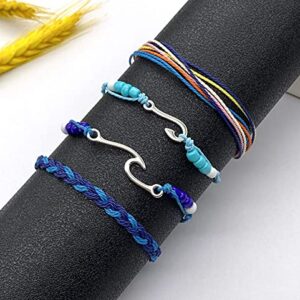Long tiantian Wave Bracelets for Teen Girls Cute Boho Braided String Beach Ocean Bracelet for Women Summer Jewelry Gift (O)