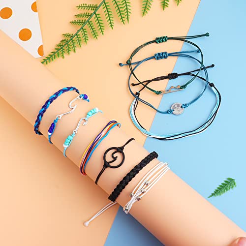Long tiantian Wave Bracelets for Teen Girls Cute Boho Braided String Beach Ocean Bracelet for Women Summer Jewelry Gift (O)