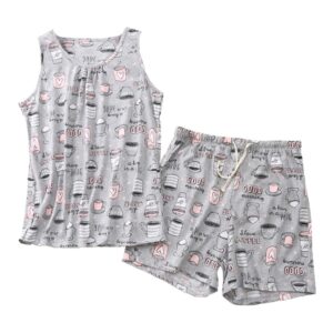 pnaeong women cotton sleepwear short sets tank&short pajamas sets xtsy208-coffee-xl