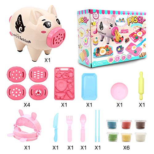 Deardeer Play Dough Sets Playdough Playsets Noodle Machine Fun Kitchen Toy for Kids Children - 21pcs