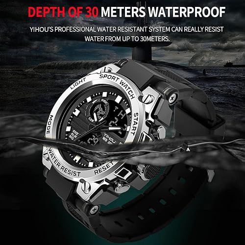 Yihou Men's Military Watch Outdoor Sports Electronic Watch Tactical Army Wristwatch LED Stopwatch Waterproof Digital Analog Watches