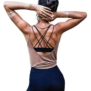 OYANUS Womens Summer Workout Tops Sexy Backless Yoga Shirts Loose Open Back Running Sports Tank Tops Cute Muscle Tank Sleeveless Gym Fitness Quick Dry Activewear Clothes for Juniors Bisque M