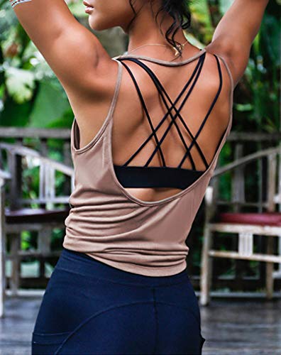 OYANUS Womens Summer Workout Tops Sexy Backless Yoga Shirts Loose Open Back Running Sports Tank Tops Cute Muscle Tank Sleeveless Gym Fitness Quick Dry Activewear Clothes for Juniors Bisque M