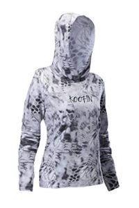 koofin gear performance fishing hoodie women's long sleeve hooded sunshirt upf50, grey, 2x-large