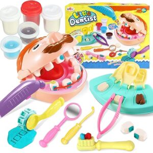 Deardeer Play Dough Dentist Set Doctor Drill and Fill Playset Retro Playdough Creation with Moulds and Models Kids Gift Set