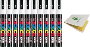 uni posca paint marker pen, 10 white pen set (pc5m.1) - medium point - odorless water resistant pen maker, with original sticky notes