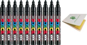 uni posca paint marker pen, 10 black pen set (pc5m.24) - medium point - odorless water resistant pen maker, with original sticky notes