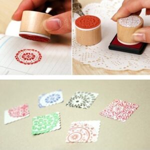 Fciqven 12Pcs Wooden Stamps Floral Pattern Rubber Stamp Round and Square Lace Wooden Rubber Stamp for Scrapbooking and DIY Craft Card