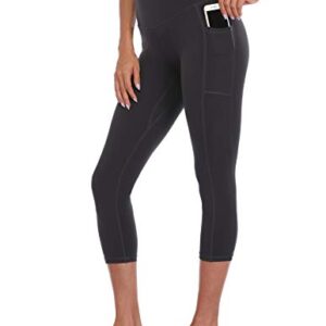 Colorfulkoala Women's High Waisted Yoga Capris 21" Inseam Leggings with Pockets (M, Charcoal Grey)