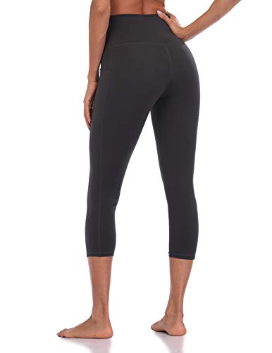 Colorfulkoala Women's High Waisted Yoga Capris 21" Inseam Leggings with Pockets (M, Charcoal Grey)