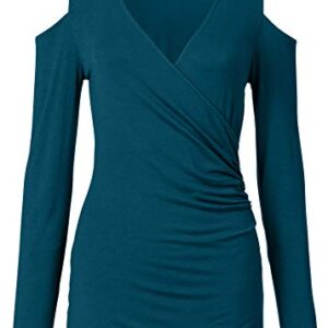 Merryfun Women's Long Sleeve Sexy Blouse Deep V Neck Casual Bodycon Tee Shirts Tops,Blue XL