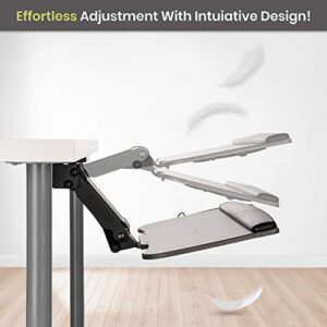 FERSGO Under Desk Keyboard Tray, 20" x 11" Tray, 23" Track, Dynamic Height Adjust, Undermount Sliding Computer Keyboard and Mouse Tray with Wrist Rest, Swivels 360°, Adjustable Height and ±15° tilt
