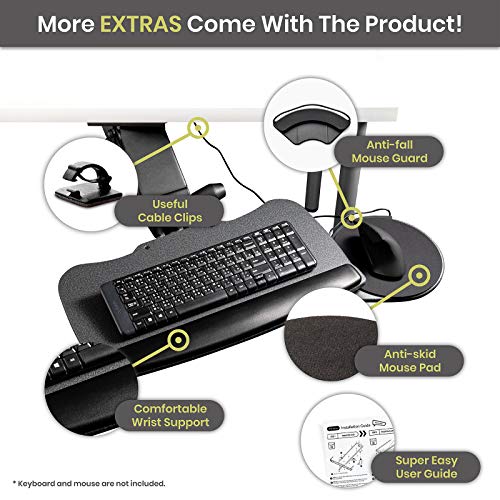 FERSGO Under Desk Keyboard Tray, 20" x 11" Tray, 23" Track, Dynamic Height Adjust, Undermount Sliding Computer Keyboard and Mouse Tray with Wrist Rest, Swivels 360°, Adjustable Height and ±15° tilt