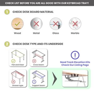 FERSGO Under Desk Keyboard Tray, 20" x 11" Tray, 23" Track, Dynamic Height Adjust, Undermount Sliding Computer Keyboard and Mouse Tray with Wrist Rest, Swivels 360°, Adjustable Height and ±15° tilt