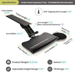 FERSGO Under Desk Keyboard Tray, 20" x 11" Tray, 23" Track, Dynamic Height Adjust, Undermount Sliding Computer Keyboard and Mouse Tray with Wrist Rest, Swivels 360°, Adjustable Height and ±15° tilt