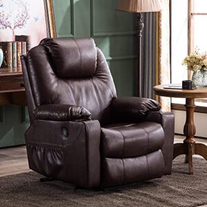 MCombo Electric Power Lift Recliner Chair Sofa with Massage and Heat for Elderly, 3 Positions, 2 Side Pockets, and Cup Holders, USB Ports, Faux Leather 7040 (Medium, Dark Brown)