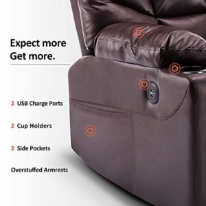 MCombo Electric Power Lift Recliner Chair Sofa with Massage and Heat for Elderly, 3 Positions, 2 Side Pockets, and Cup Holders, USB Ports, Faux Leather 7040 (Medium, Dark Brown)