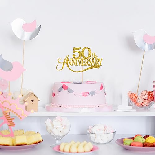 Gold Glitter 50th Anniversary Cake Topper - for 50th Wedding Anniversary / 50th Anniversary Party / 50th Birthday Party Decorations