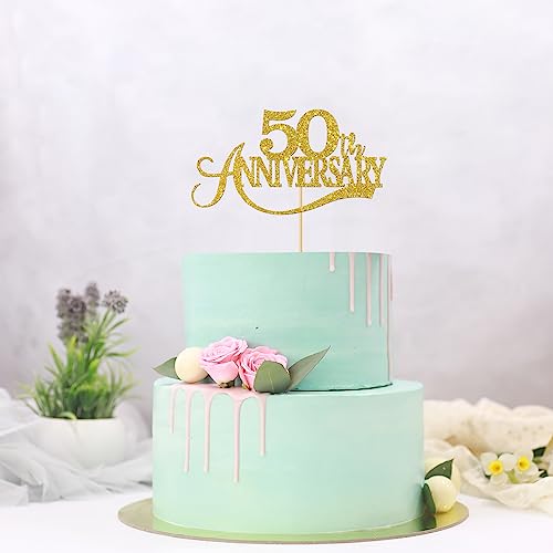 Gold Glitter 50th Anniversary Cake Topper - for 50th Wedding Anniversary / 50th Anniversary Party / 50th Birthday Party Decorations