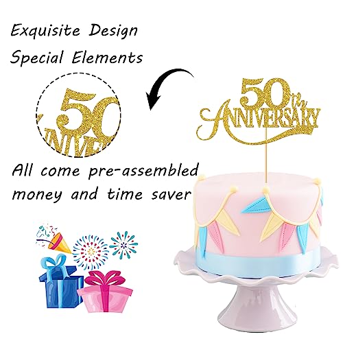 Gold Glitter 50th Anniversary Cake Topper - for 50th Wedding Anniversary / 50th Anniversary Party / 50th Birthday Party Decorations